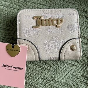 NWT Juicy Couture Embossed Logo Wallet with Gold Hardware - Cream, Size: Compact